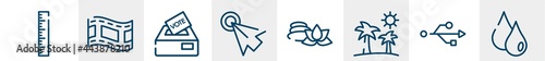 line icons such as rule, film, vote, cursor, spa, blood outline vector sign. symbol, logo illustration. linear style icons set. pixel perfect vector graphics.