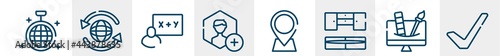 line icons such as club, reload, teacher, add user, place, check box outline vector sign. symbol, logo illustration. linear style icons set. pixel perfect vector graphics.