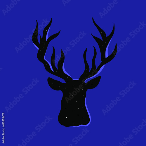 Silhouette of a deer covered with stars on a black background