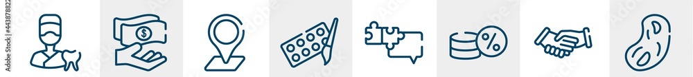 line icons such as dentist, revenue, placeholder, painting, advice, cell outline vector sign. symbol, logo illustration. linear style icons set. pixel perfect vector graphics. line icons such as dentist, revenue, placeholder, painting, advice, cell outline vector sign. symbol, logo illustration. linear style icons set. pixel perfect vector graphics.