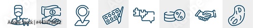 line icons such as dentist, revenue, placeholder, painting, advice, cell outline vector sign. symbol, logo illustration. linear style icons set. pixel perfect vector graphics.