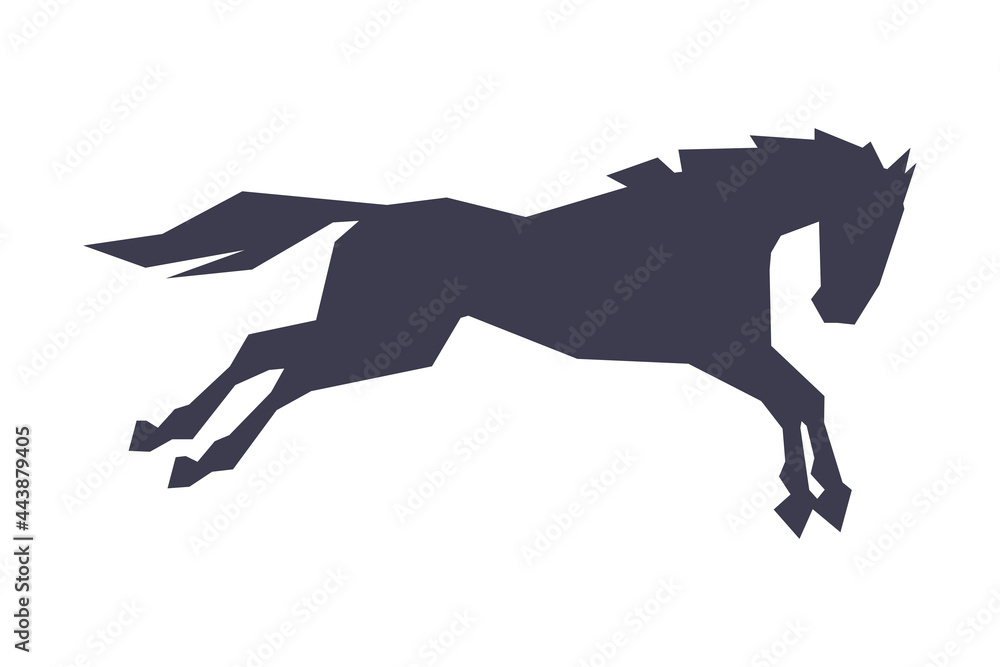 Silhouette of Racing Horse in Motion, Derby, Equestrian Sport Vector Illustration