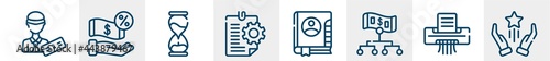 business line icons such as officer, commission, sand clock, instruction, address book, advantage outline vector sign. symbol, logo illustration. linear style icons set. pixel perfect vector