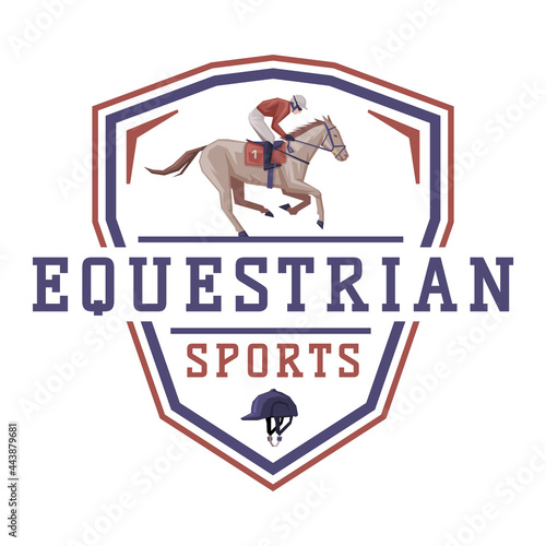 Equestrian Sports Logo Design, Jockey Racing with Horse, Derby, Tournament Label, Emblem Vector Illustration