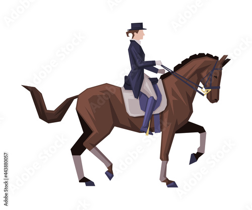 Gentleman Riding Horse, Man in Vintage Style Clothes Sitting on Horse Vector Illustration