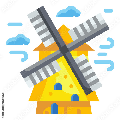 kinderdijk windmills flat icon