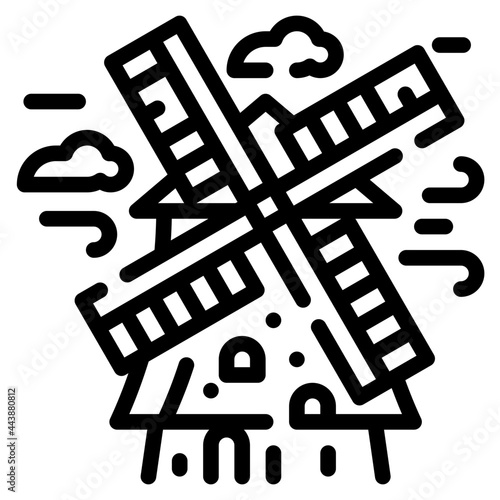 kinderdijk windmills line icon