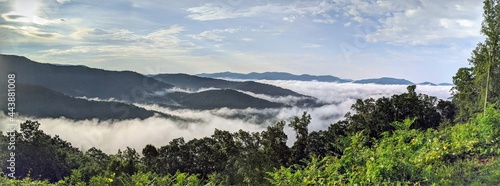 panorama of the blue ridge mountains with fog