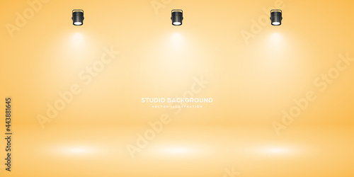Empty pastel beige studio abstract background with spotlight effect. Product showcase backdrop. Stage lighting. Vector illustration.