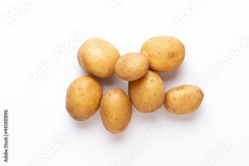 Potatoes isolated on white background. Flat lay. Top view.