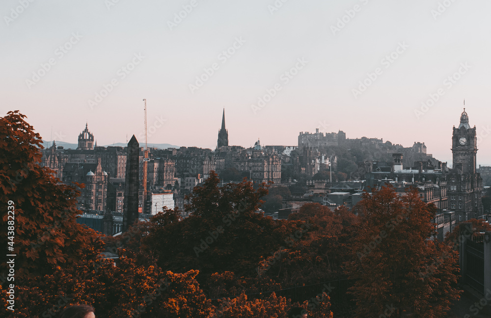 Naklejka premium Edinburgh is Scotland's compact, hilly capital. It has a medieval Old Town and elegant Georgian New Town with gardens and neoclassical buildings.