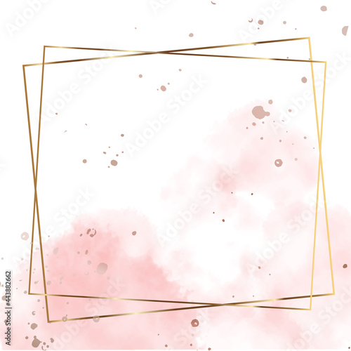 Gold frame geoometric square. Luxury square banner with watercolor stains. Abstract background, watercolor stains. Vector illustration. photo