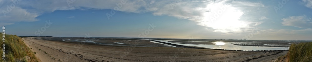 Panorama of the atlantic coast at low tide in the evening 