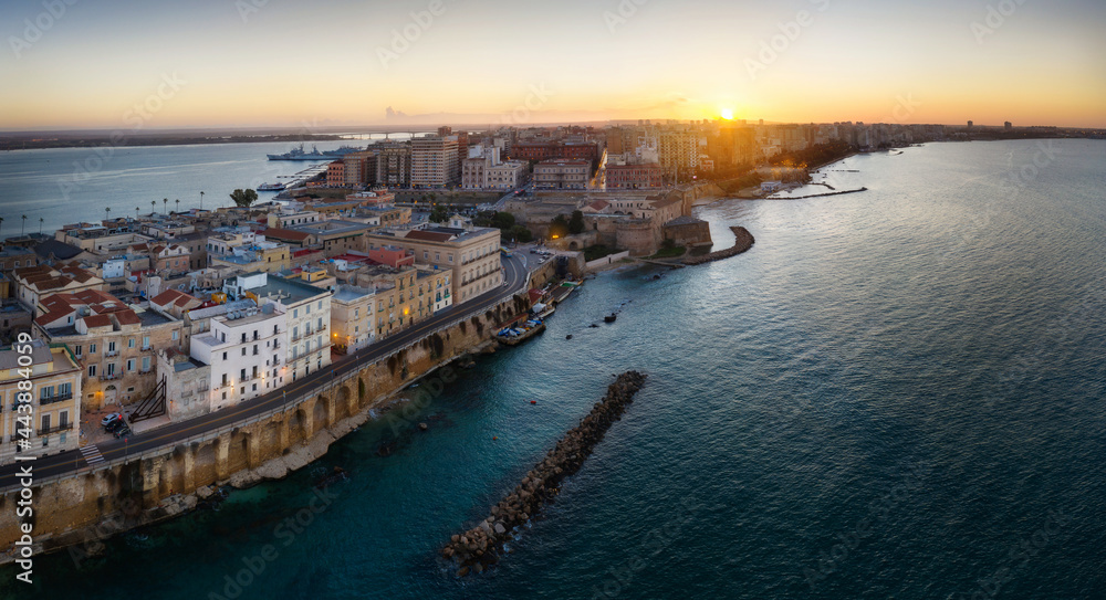 Aerial view of Taranto city castle and town hall