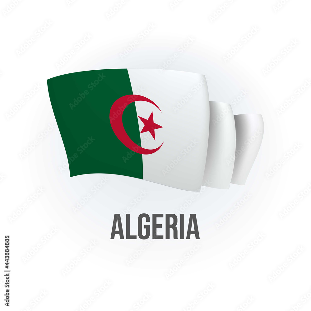 Obraz premium Algeria vector flag. Bended flag of Algeria, realistic vector illustration