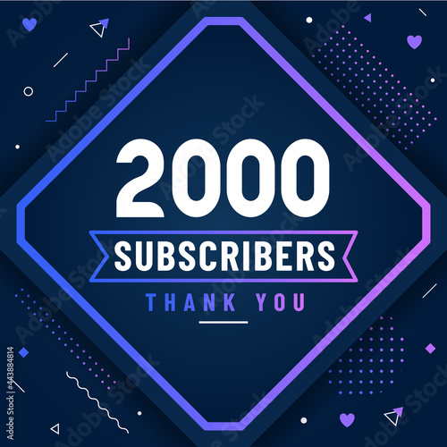 Thank you 2000 subscribers, 2K subscribers celebration modern colorful design.