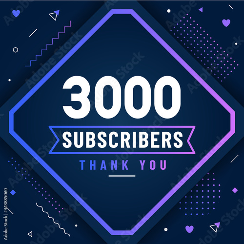 Thank you 3000 subscribers, 3K subscribers celebration modern colorful design.