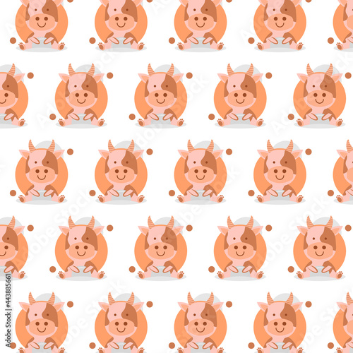 Cute seamless pattern little cow design on white background