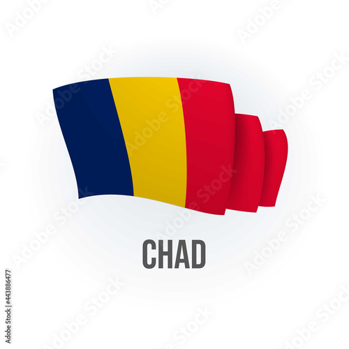 Chad vector flag. Bended flag of Chad, realistic vector illustration
