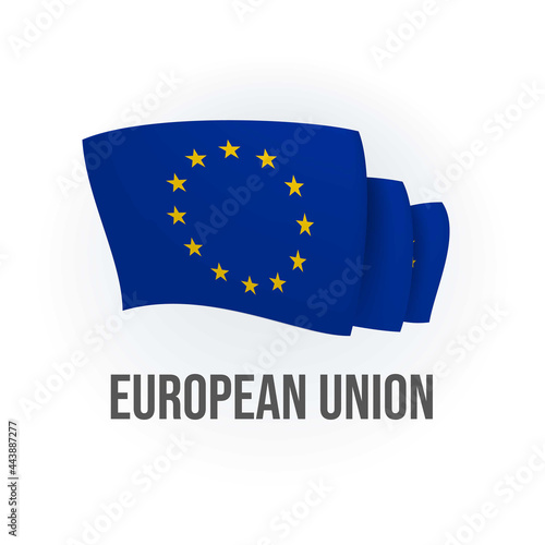 European Union vector flag. Bended flag of European Union, realistic vector illustration