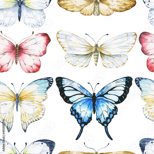 Watercolor seamless pattern with butterflies, repeating background. Watercolour illustration. © Ann Lou