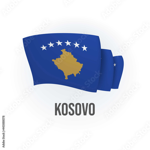 Kosovo vector flag. Bended flag of Kosovo, realistic vector illustration photo