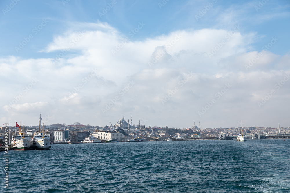 View of the blue mosque from a ship in Istanbul