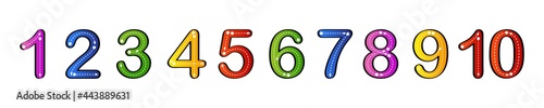 Educational illustration to learn how to count and write from one to ten.  Worksheet for practicing fine motor skills in kindergarten and preschool