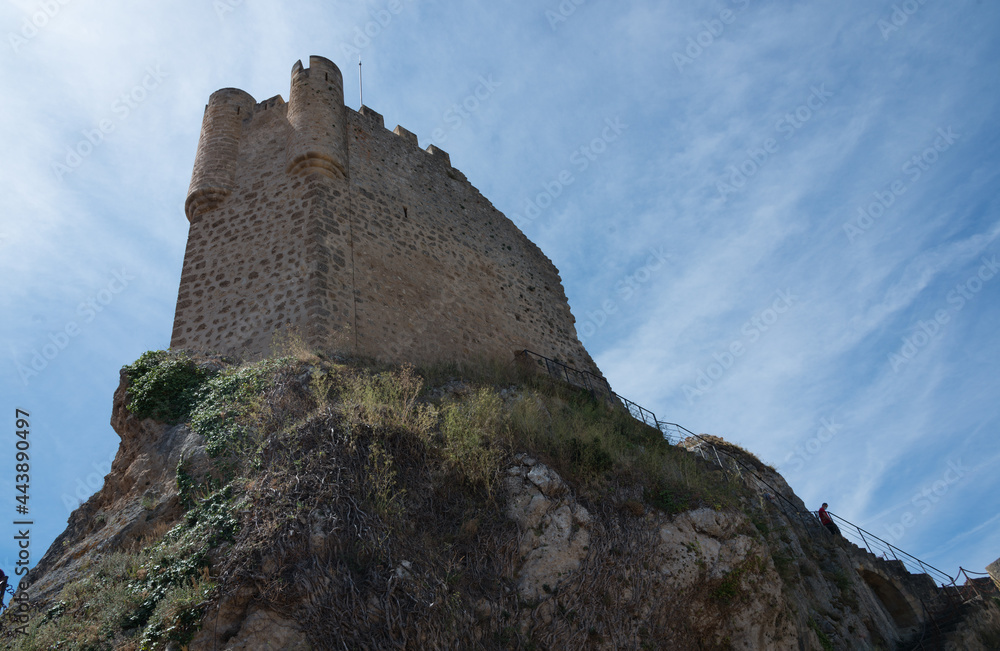 View from below of the castle tower at Frias on a summer day.Burgos, Merindades, Spain, Europe