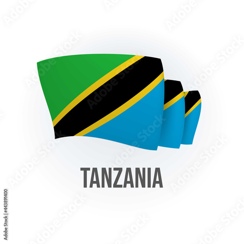 Tanzania vector flag. Bended flag of Tanzania, realistic vector illustration