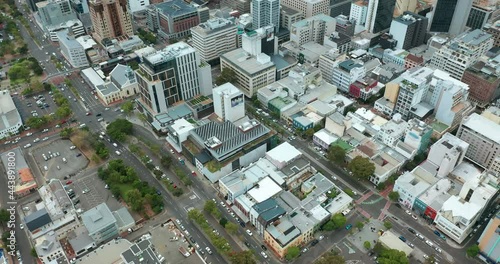 Flying over the skyscrapers in downtown Cape Town.