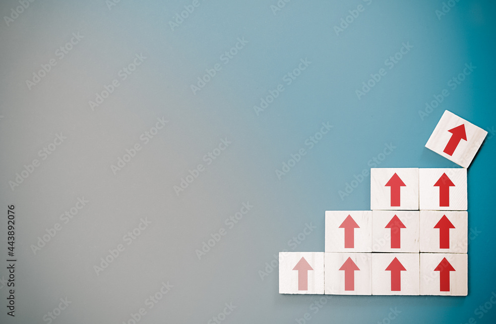 Growth ladder. red arrows point to business growth, economics, marketing, career path and performance concept