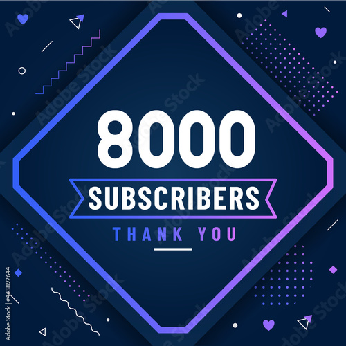 Thank you 8000 subscribers, 8K subscribers celebration modern colorful design.