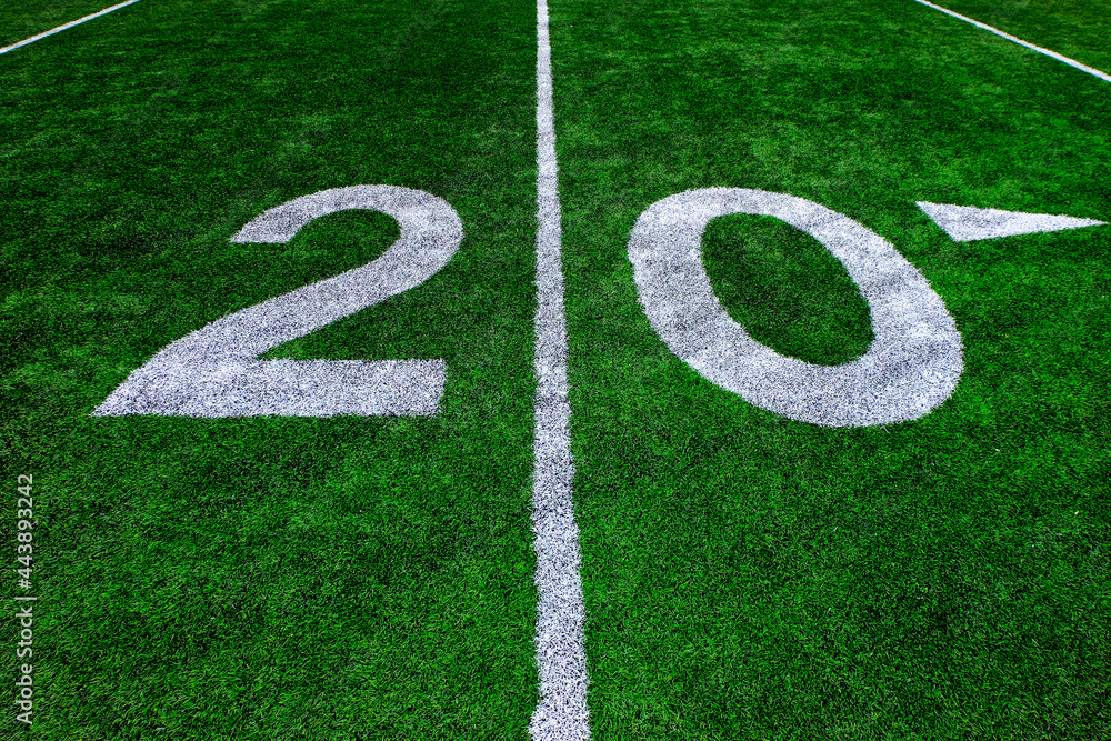 Football Field Green Yard Markers to Goal Line Touchdown Endzone Game Competition