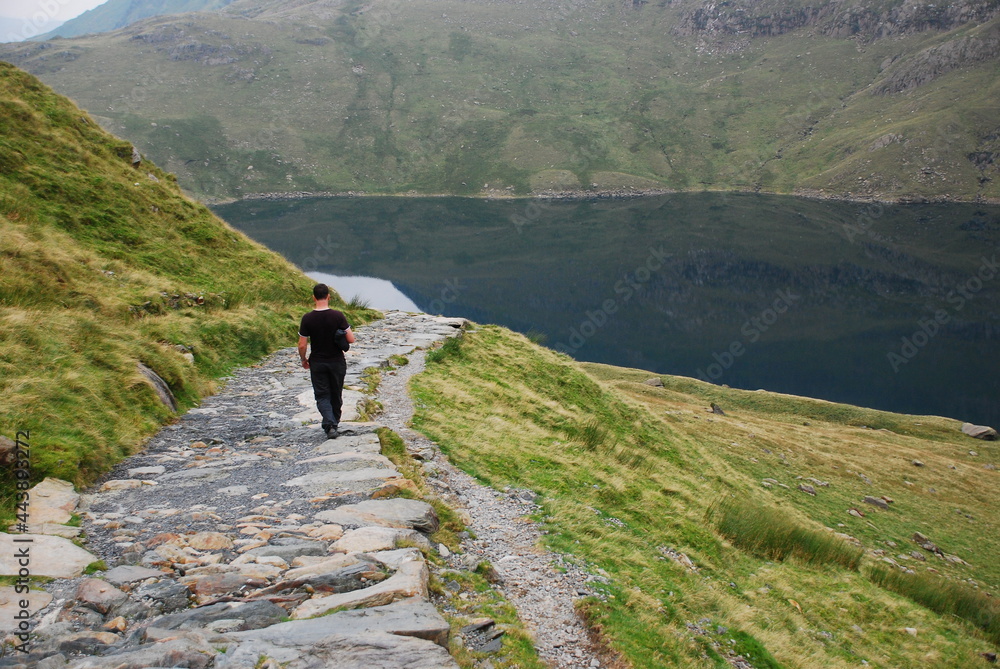 Man hiking in the mountains in Snowdonia