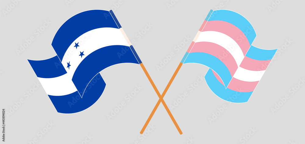 Crossed and waving flags of Honduras and Transgender Pride Crossed and waving flags of Honduras and Transgender Pride