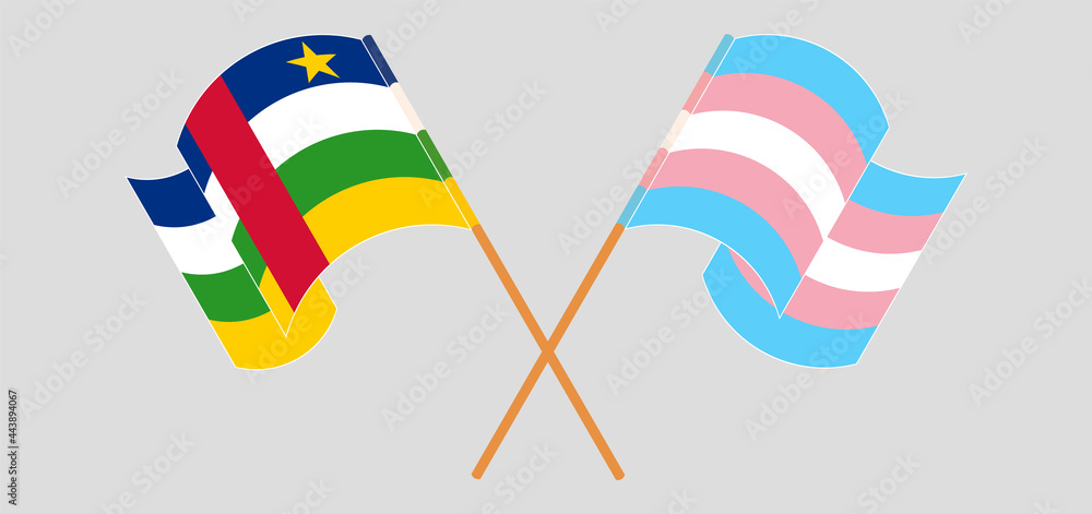 Crossed and waving flags of Central African Republic and Transgender Pride Crossed and waving flags of Central African Republic and Transgender Pride