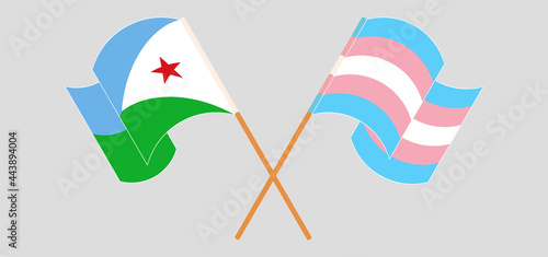Crossed and waving flags of Djibouti and Transgender Pride