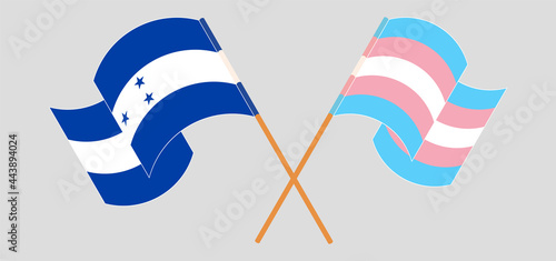 Crossed and waving flags of Honduras and Transgender Pride