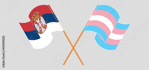 Crossed and waving flags of Serbia and Transgender Pride