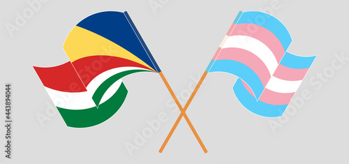 Crossed and waving flags of Seychelles and Transgender Pride
