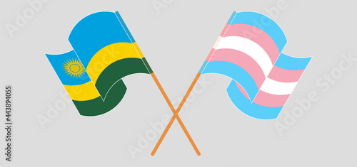 Crossed and waving flags of Rwanda and Transgender Pride