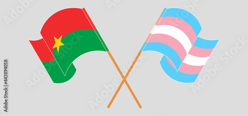 Crossed and waving flags of Burkina Faso and Transgender Pride