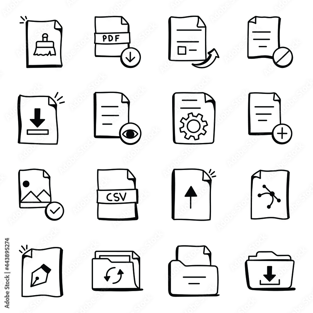 Set of Folders and Binders in Doodle Icons

