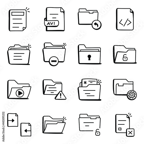 Set of Folders and Binders in Doodle Icons

