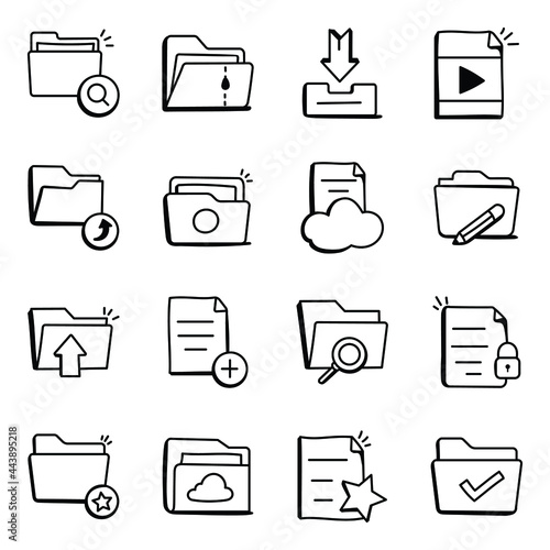 Set of File Folders in Doodle Icons

