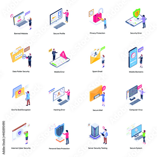Set of Cybersecurity Isometric Illustrations
