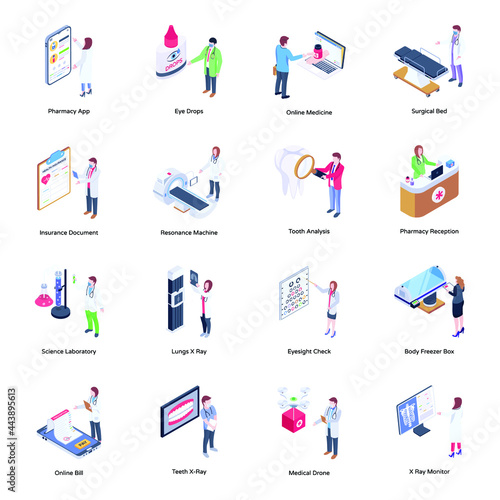 Pack of Hospital and Doctors Isometric Illustrations

