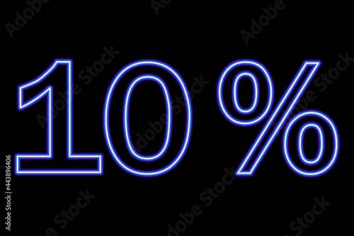 10 percent inscription on a black background. Blue line in neon style.