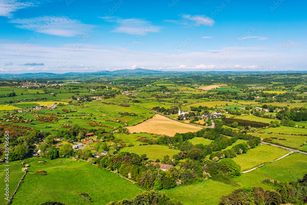 Aerial view of summer sunny Downpatrick countryside ,Northern Irela